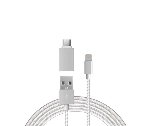 6Ft Lightning USB 8 Pin Charging Cable with Standard USB to USB-C Adapter - Just Wireless