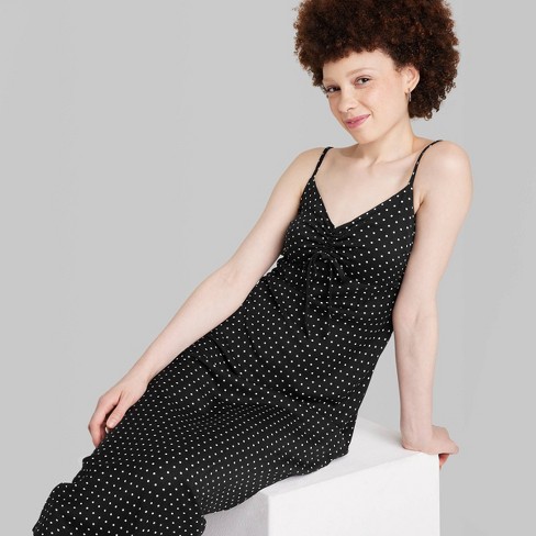 Women's Ruched Front Maxi Slip Dress - Wild Fable™ Black Polka Dots XXS