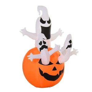HOMCOM 6FT Inflatable Halloween Jack-O-Lantern and Ghosts, Inflatable Outdoor LED Yard Display, Built -in LED - 1 of 4