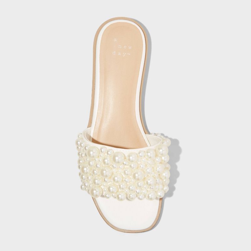  Women's Jasmine Pearl Slide Sandals with Memory Foam Insole - A New Day™ Cream, 4 of 12