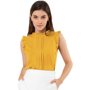 INSPIRE CHIC Women's Ruffled Curved Hem Business Office Vintage Sleeveless Blouse - 1 of 4