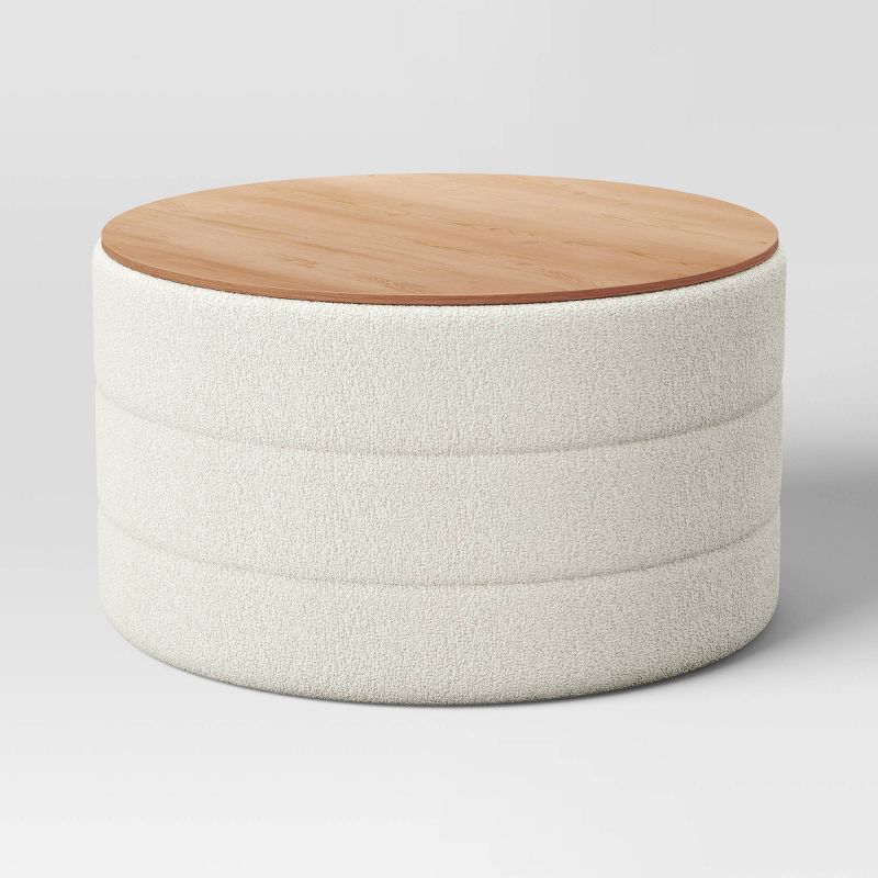 Tray Top Upholstered Storage Cocktail Boucle Ottoman Cream/White - Threshold&#8482;, 1 of 9