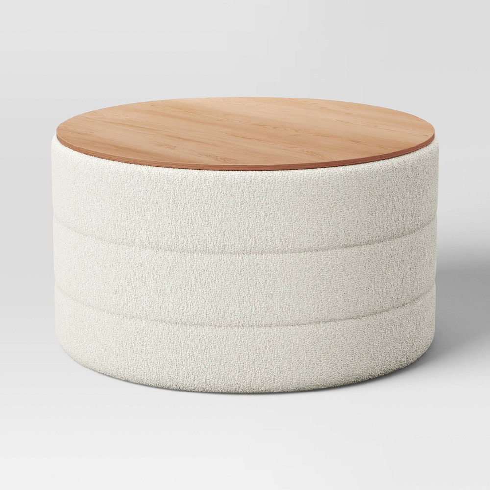 Photos - Pouffe / Bench Tray Top Upholstered Storage Cocktail Boucle Ottoman Cream/White - Thresho