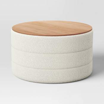 Tray Top Upholstered Storage Cocktail Boucle Ottoman Cream/White - Threshold™
