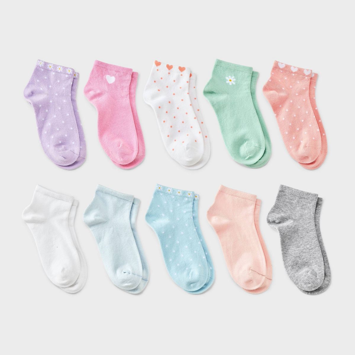 Girls' 10pk Floral & Hearts Ankle Socks - Cat & Jack™ Assorted Colors