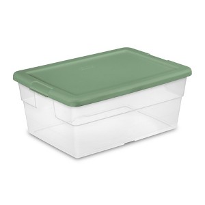 Sterilite Multipurpose 16 Quart Clear Plastic Storage Tote Container Bins with Opaque Lids for Home and Office Organization, (2 Pack) - 1 of 4