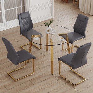 5-Piece Dining Set with Tempered Glass Round Table and 4 PU Armless Chairs - 1 of 4