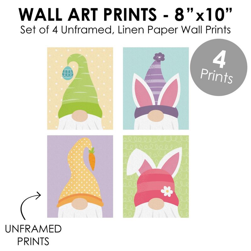 Big Dot of Happiness Easter Gnomes - Unframed Spring Bunny Linen Paper Wall Art - Set of 4 - Artisms - 8 x 10 inches, 5 of 8