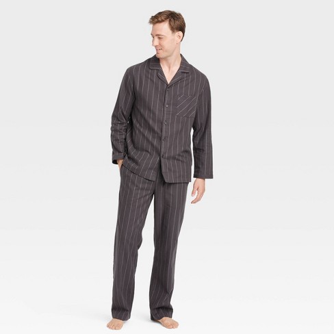 Men s Striped Woven Flannel Pajama Set Goodfellow Co Gray M Target