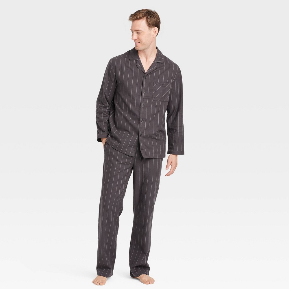 Photos - Other Textiles Men's Striped Woven Flannel Pajama Set - Goodfellow & Co™ Gray S