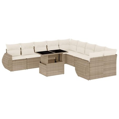 vidaXL 11 Piece Patio Sofa Set with Cushions - Beige and Cream