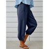 Pants High Waist Drawstring Cinch Bottom with Button Cotton Loose Casual Trouser with Pockets - 3 of 4