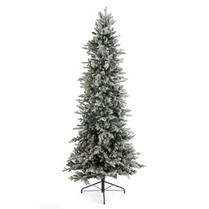 Home Heritage Overlight 7.5 Foot Flocked Prelit Artificial Christmas Tree w/ 1200 Dimmable White Micro Dot LED Lights, 2421 PVC Tips, Remote and Stand - 1 of 4