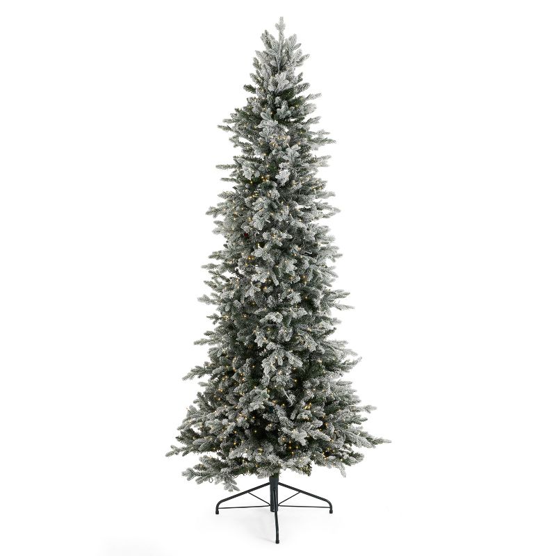 Home Heritage Overlight 7.5 Foot Flocked Prelit Artificial Christmas Tree w/ 1200 Dimmable White Micro Dot LED Lights, 2421 PVC Tips, Remote and Stand, 1 of 9