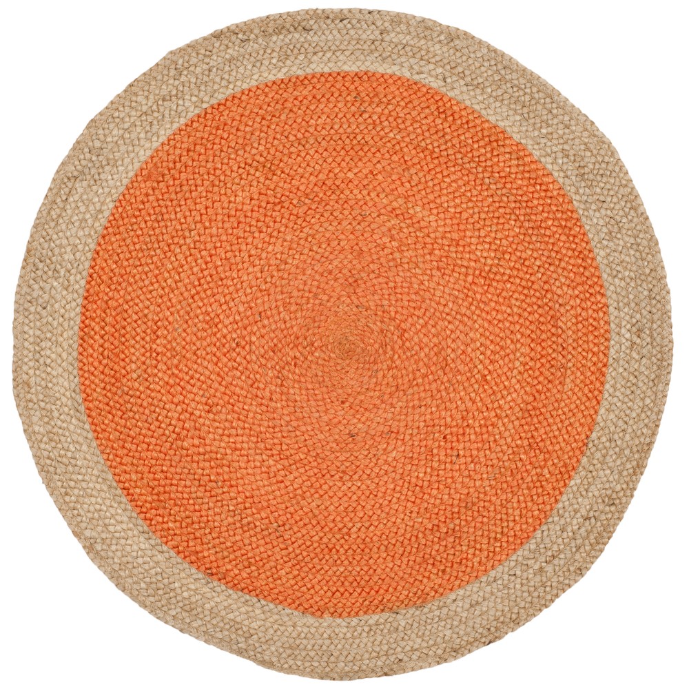 Orange/Natural Solid Woven Round Accent Rug 3' - Safavieh
