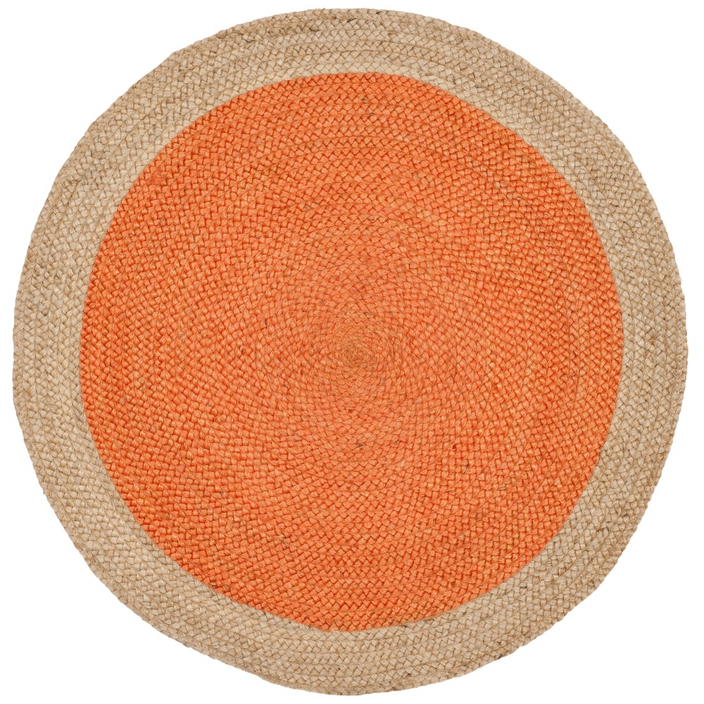Orange/Natural Solid Woven Round Accent Rug 3'