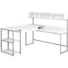 Vynxaria Modern L-Shaped Corner Computer Desk White Laminate Grey Metal Frame with Storage Drawers for Home Office Laptop Work - 3 of 4