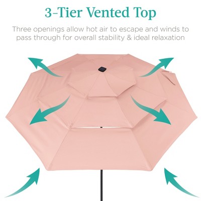 10ft Rose Quartz Steel Market Umbrella with LED Lights and Crank Lift