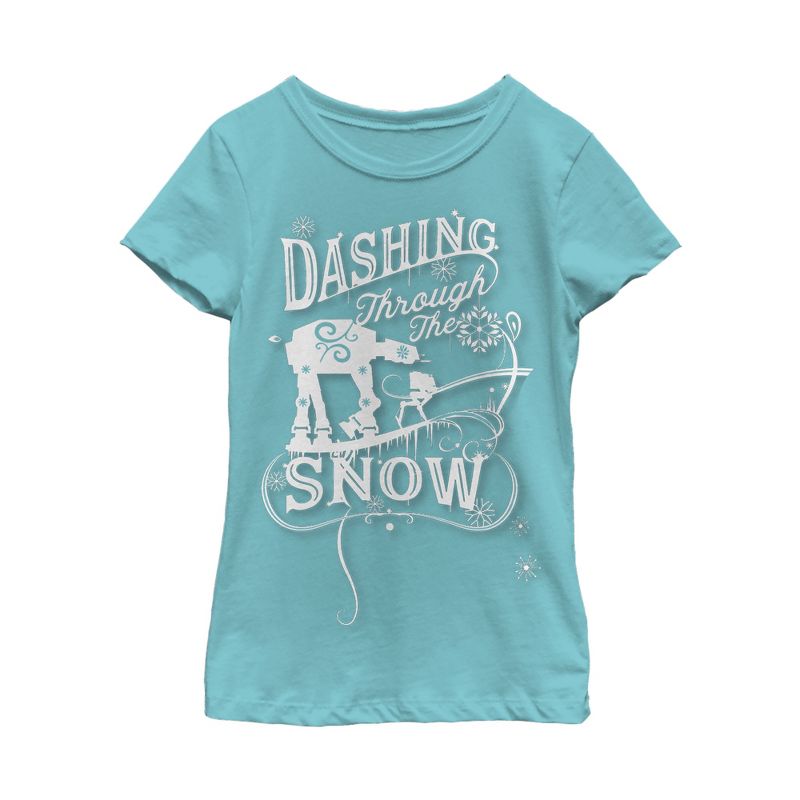 Girl's Star Wars Christmas AT-AT Dashing Snow T-Shirt, 1 of 4