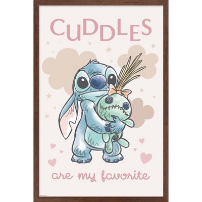 Trends International Disney Lilo and Stitch: Starry-Eyed - Cuddles Are My Favorite Framed Wall Poster Prints Mahogany Framed Version 22.375" x 34"