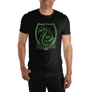 Harry Potter Slytherin Logo Specialty Soft Hand Print Men's Black Tee T-Shirt Shirt - 1 of 3