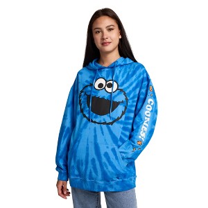 Sesame Street Cookie Monster Cookies Women's Blue Tie-Dye Long Sleeve Fleece Hooded Sweatshirt-Medium - 1 of 4