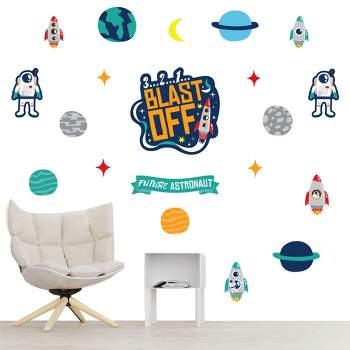 Big Dot of Happiness Blast Off to Outer Space - Peel and Stick Nursery and Kids Room Vinyl Wall Art Stickers - Wall Decals - Set of 20
