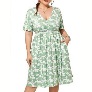 Plus Size Dress  Women'S V-Neck Printed Pocket Dress (Original Spu: Pby_0Vux) Uncompressed - 1 of 1