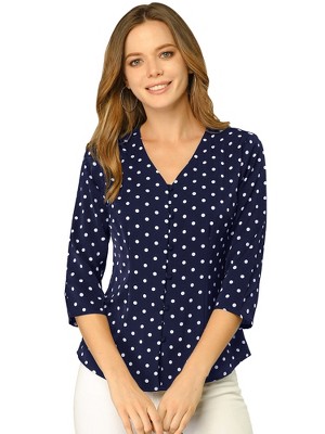 INSPIRE CHIC Women's Polka Dots 3/4 Sleeve Casual Button Front Shirt