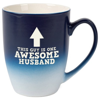 Elanze Designs This Guy Is One Awesome Husband Two Toned Ombre Matte Navy Blue and White 12 ounce Ceramic Stoneware Coffee Cup Mug