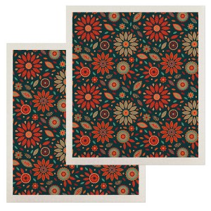 Briarwood Lane Orange and Teal Floral Swedish Dishcloth (2-pack) - 1 of 4