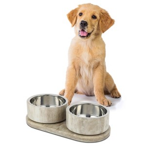 THE LICKER STORE Marbre Small/Medium Modern Weighted Marble & Stainless Steel Bowl 12oz (1.5 Cups) Feeder w/ Non-Slip Marble Tray Set - 1 of 4