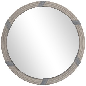 Aghana Digitals 30.75" Round Farmhouse Wall Mirror, Natural Wood MDF Frame, Decor for Living - 1 of 4