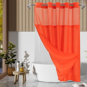 Slub Texture No Hook Shower Curtain with PEVA Snap-In Liner, and Sheer Window, 71"X74" - 1 of 4