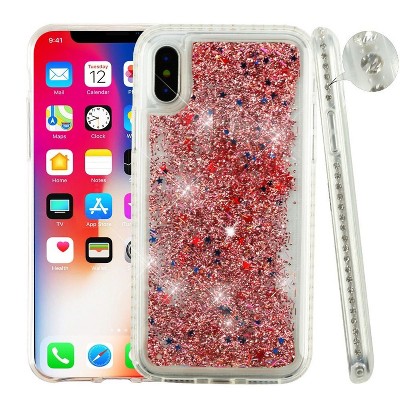 AIRIUM Confetti Quicksand Glitter Bling Sparkle Dual Layer Hybrid Case Cover For Apple iPhone X XS 2017, Rose Gold