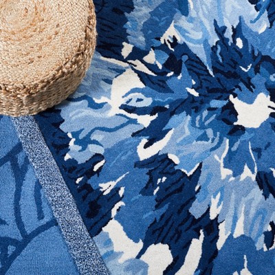 Blue and Ivory Hand Tufted Wool Silk Area Rug