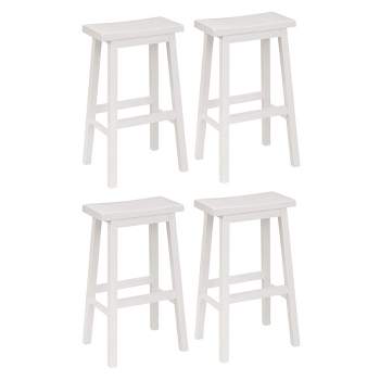 PJ Wood Classic Saddle Seat 29'' Kitchen Bar Counter Stool with Backless Seat & 4 Square Legs, for Homes, Dining Spaces, and Bars, White (4 Pack)