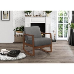 1pc Rocker Accent Chair Modern Living Room Plush Cushion Gray Soft Upholstery Hardwood Frame Elegant Style Comfort Relax - 1 of 4