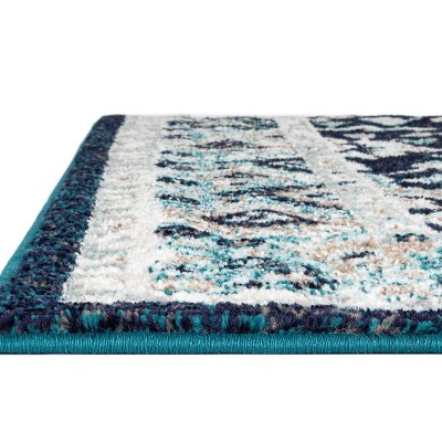 Navy Blue Floral Synthetic Rectangular Area Rug