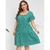 Plus Size Sundress with Short Sleeve Square Neck Ruffled Dress Smokced Wasit Tiered Dress Plus Size Peasant Dress Floral Prairie Dress - 2 of 4