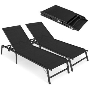 Tangkula Lounge Chair Outdoor Set of 2 Foldable Patio Chaise Lounge Chairs with 5-Position Adjustable Backrests Heavy Duty Metal Frame No Assembly - 1 of 4