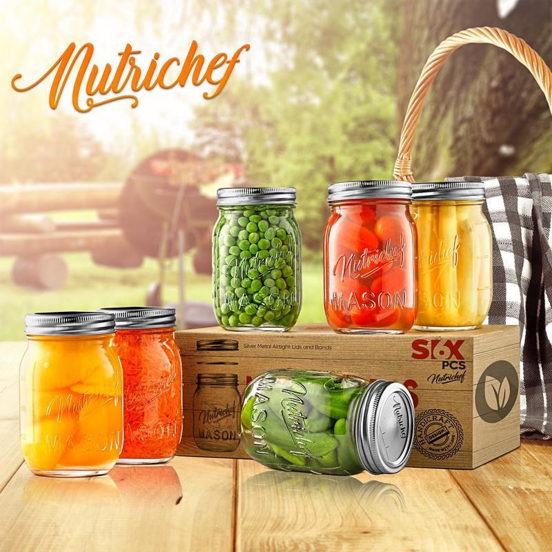 NutriChef 6 Pcs. Glass Mason Jars with Regular Lids and Bands, DIY Magnetic Spice Jars, Ideal for Meal Prep, Jam, Honey, Wedding Favors, and more, 3 of 8
