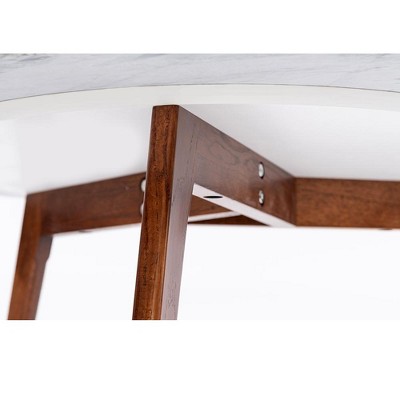 Cherie 19" Round White Marble and Elm Wood Side Table