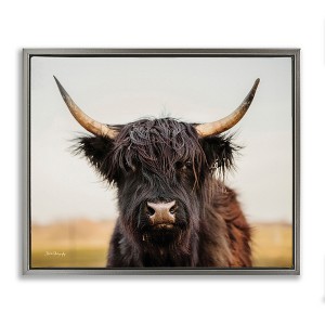 Stupell Industries Black Highland Cow Portrait Floating Frame Canvas Art, Gray, 21" x 17" - 1 of 4