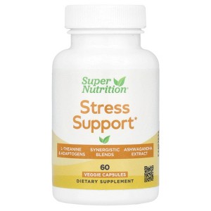 Super Nutrition Stress Support with L-Theanine, Ashwagandha, Botanical Blend, and Enzymes, 60 Veggie Capsules - 1 of 4
