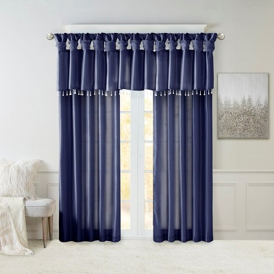 ChicFurnit Curtain Panel Twist Tab Faux Silk for Privacy and Luxe Draping in Living Rooms, Blue, 120"*50"*0.13"
