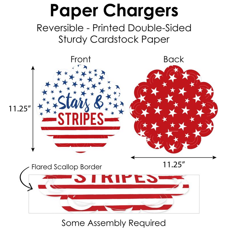 Big Dot of Happiness Stars & Stripes - Patriotic Party Paper Charger and Table Decorations - Chargerific Kit - Place Setting for 8, 6 of 10
