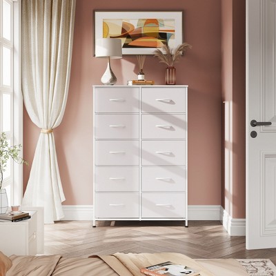 Tall Dresser with 10 Fabric Drawers, Storage Tower with Cabinet, Metal Frame, Organizer Units for Closet