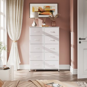 Tall Dresser with 10 Fabric Drawers, Storage Tower with Cabinet, Metal Frame, Organizer Units for Closet - 1 of 4