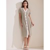 INSPIRE CHIC Women's Button Down V-Neck Short Sleeve Striped Ribbed Knit Midi Dresses - 3 of 4